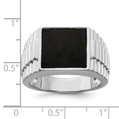 Sterling Silver Rhodium-plated Men's Onyx Ring Size 9