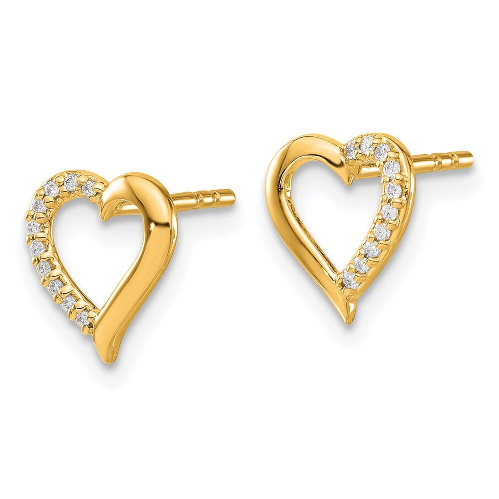 14k Yellow Gold Diamond Heart Stud Earrings Gift for Women