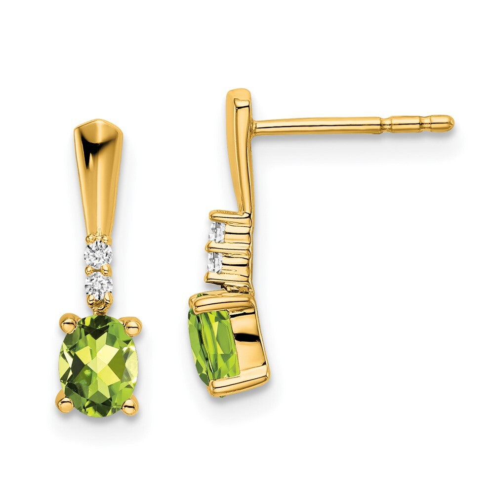 14k Yellow Gold Oval Peridot and Diamond Dangle Earrings Gift for Women
