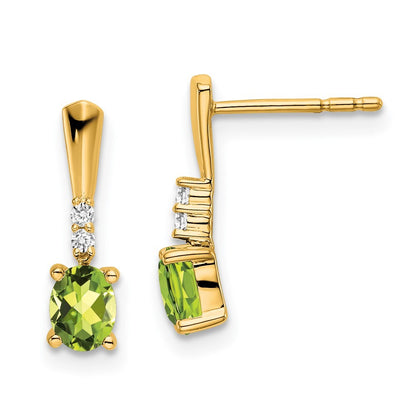 14k Yellow Gold Oval Peridot and Diamond Dangle Earrings Gift for Women