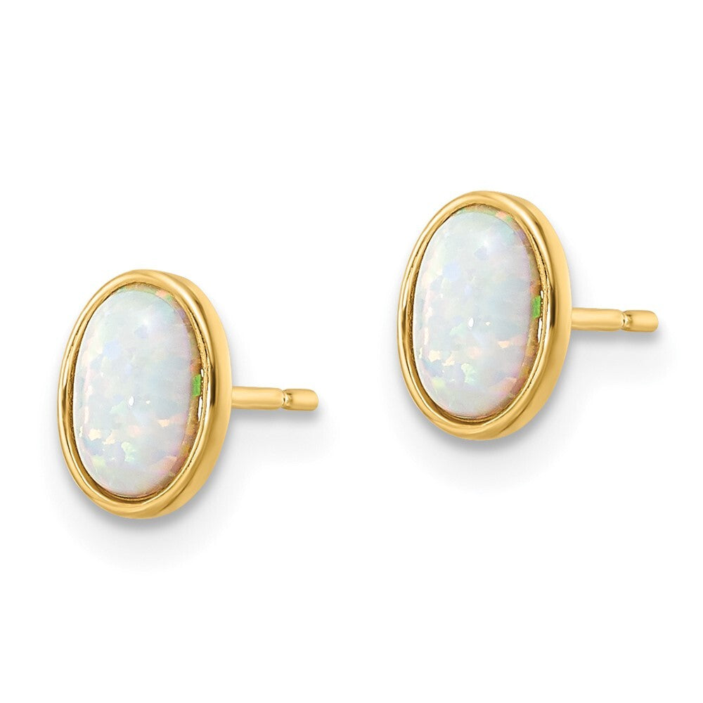14k Yellow Gold Created Opal Stud Earrings Gift for Women