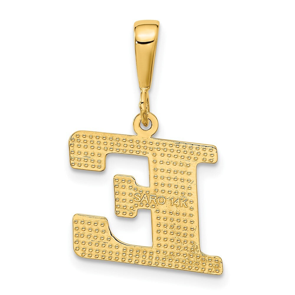 14k Yellow Gold Textured Initial E Charm Pendant for Women