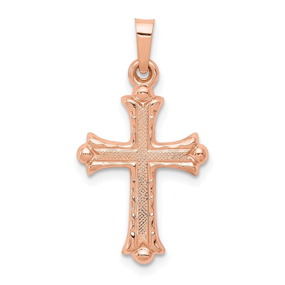 14k Rose Gold Heart Hollow Cross Pendant for Women