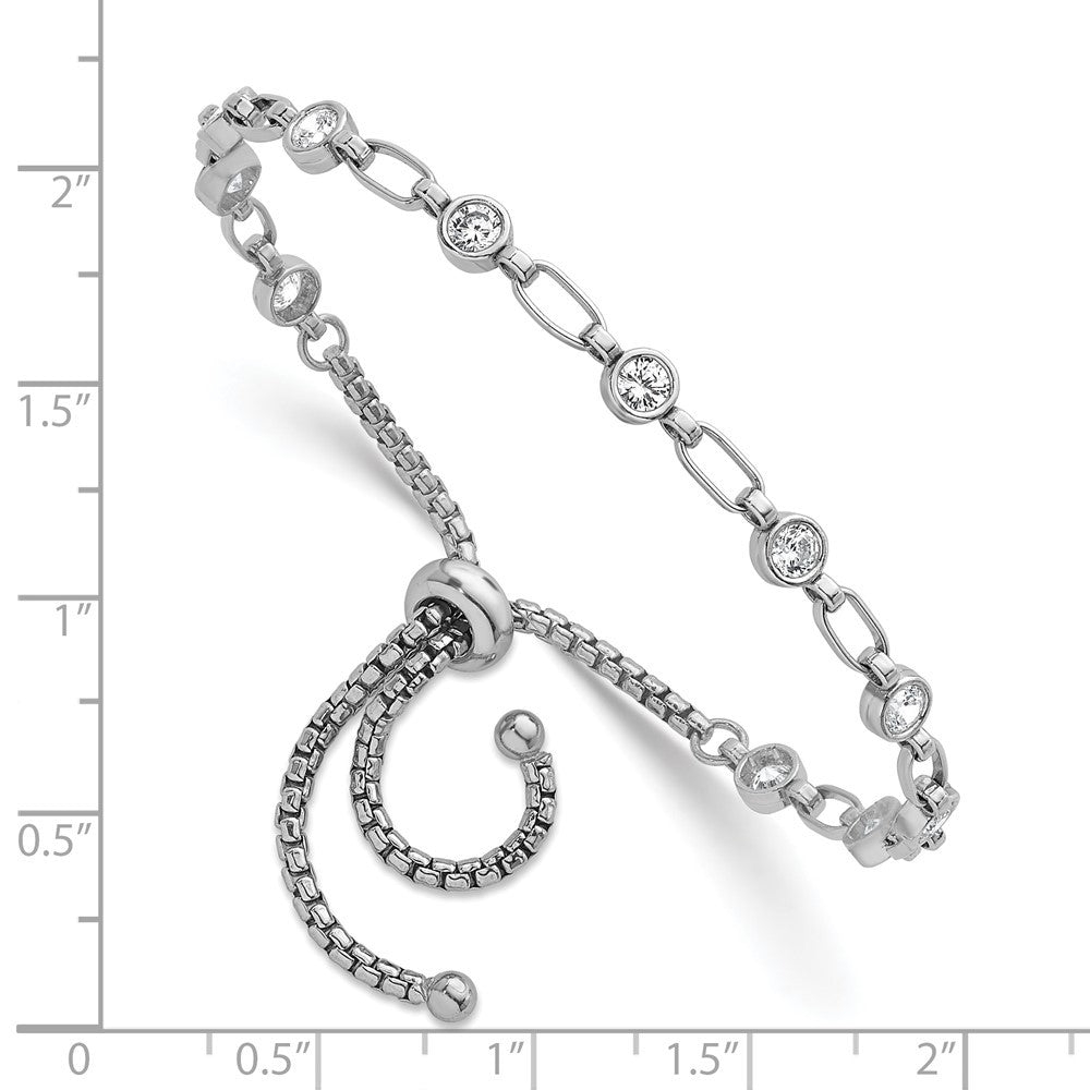 Sterling Silver Round CZ and Rectangle Link Adjustable Bolo Bracelet