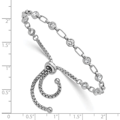Sterling Silver Round CZ and Rectangle Link Adjustable Bolo Bracelet