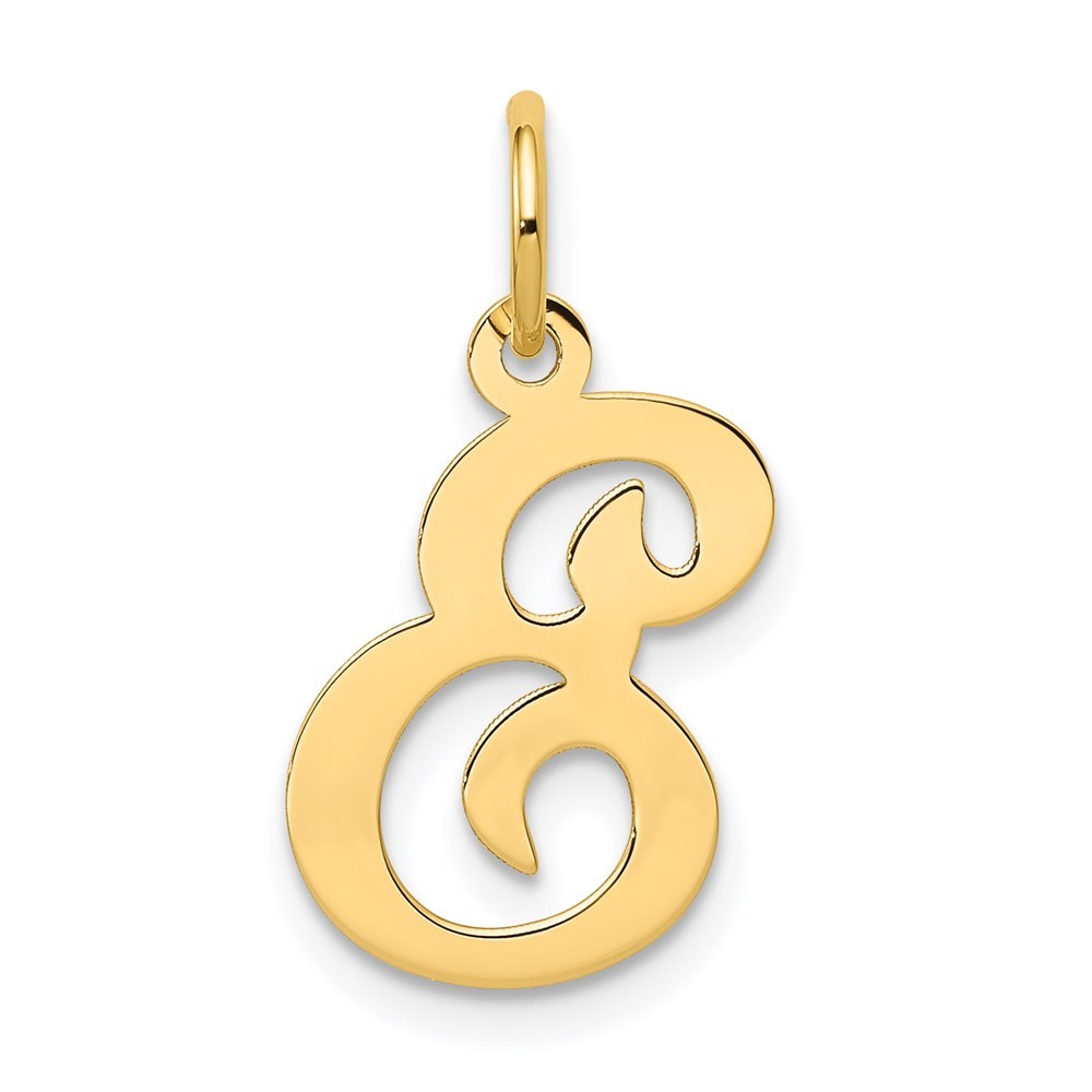 14k Yellow Gold Script Letter E Initial Charm Pendant