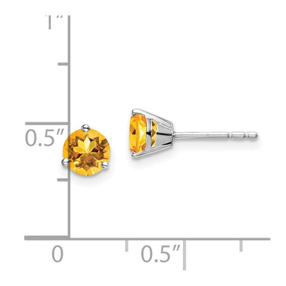 14k White Gold Round Citrine Stud Earrings Gift for Women