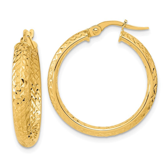 14k Yellow Gold Polished and Diamond-cut Inside and Out Fancy Hoop Earrings