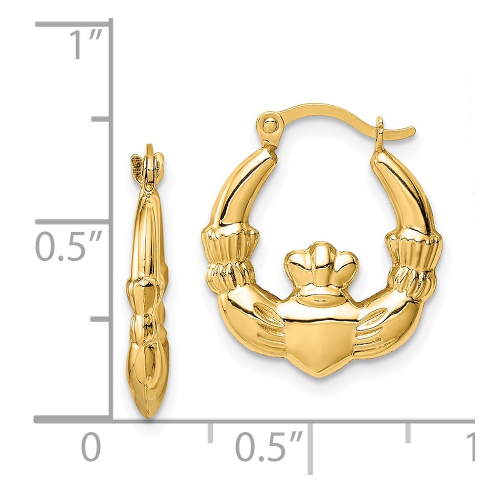 14k Yellow Gold Claddagh Hoop Earrings Gift for Women