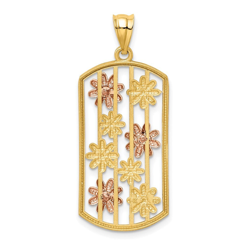 14k Two-tone Gold White Rhodium Framed Daisy Pendant for Women