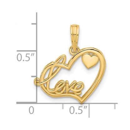 14k Yellow Gold Polished Fancy LOVE Script and Hearts Charm