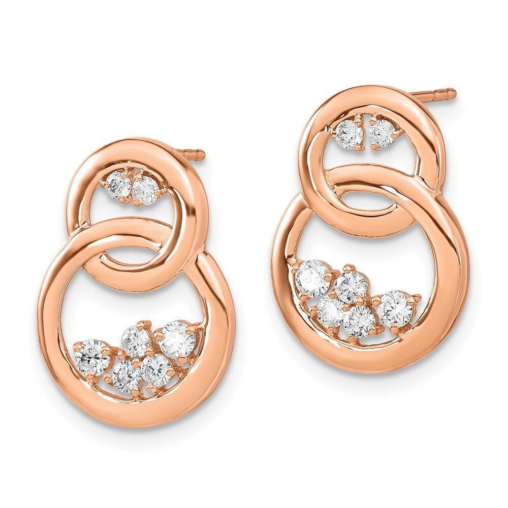 14k Rose Gold Polished Diamond Double Circle Drop & Dangle Earrings