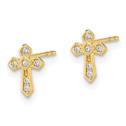 14k Yellow Gold Polished Cross Cubic Zirconia Stud Earrings Gift for Women