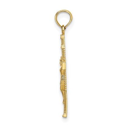 14k Yellow Gold Beaded Accent Cross Behind Crucifix Charm