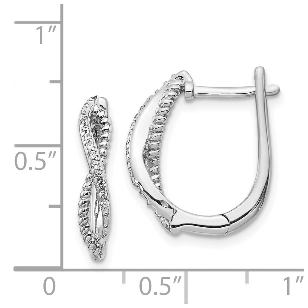 14k White Gold Diamond and Twisted Rope Hinged Hoop Earrings