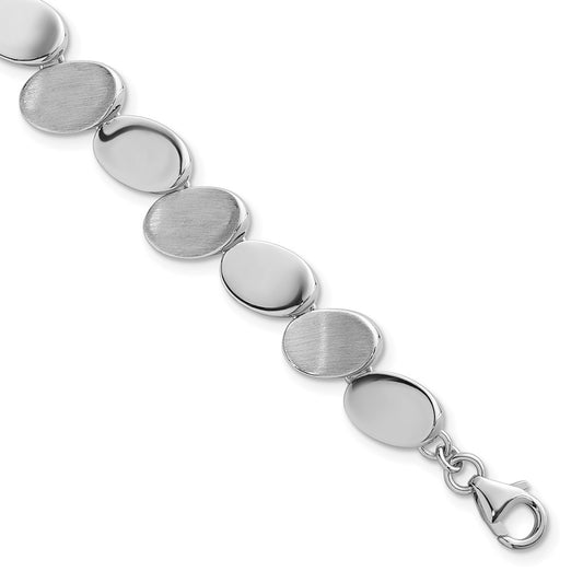 Sterling Silver Brushed and  Ovals 7.5" with 0.5" Extension Bracelet