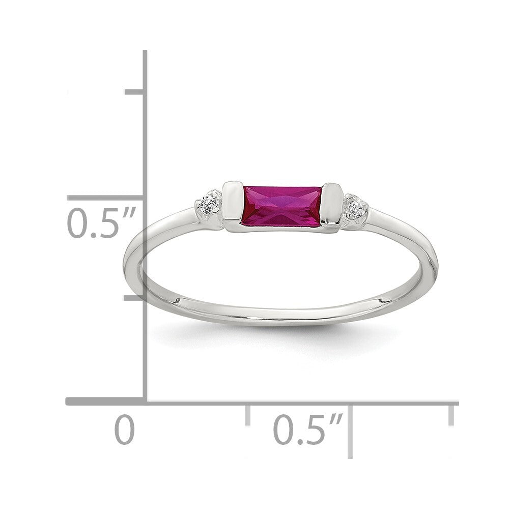 Sterling Silver Polished Red and White Rectangular CZ Ring Size 8