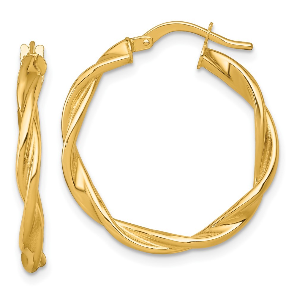 14k Yellow Gold Polished Twisted 2.75 x 25mm Tube Hoop Earrings