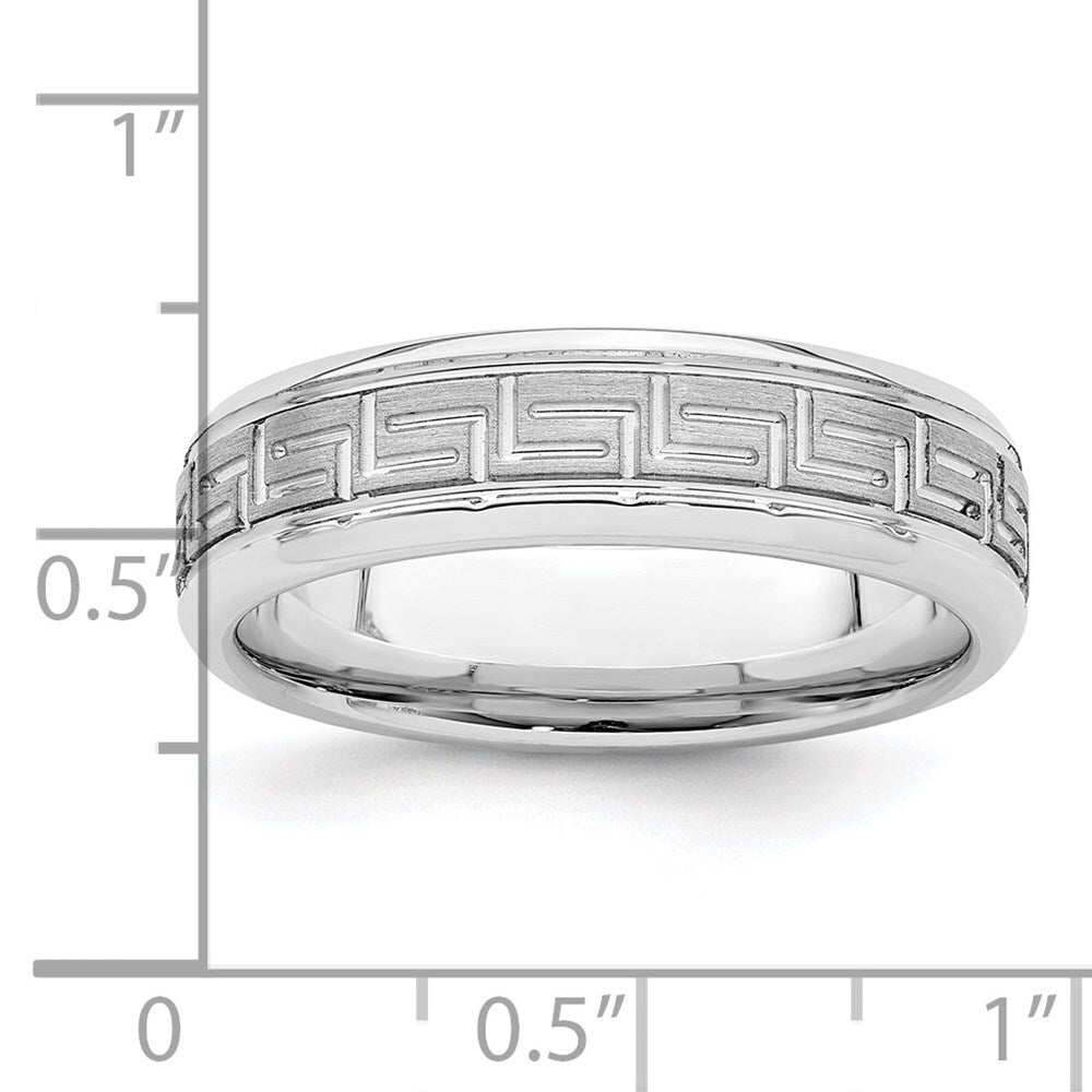 Sterling Silver Rhodium-plated 6mm Brushed Fancy Band Size 9