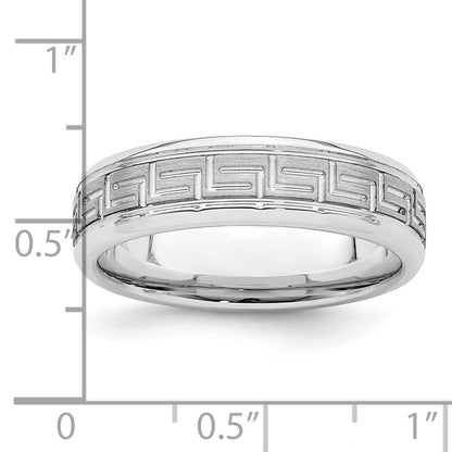 Sterling Silver Rhodium-plated 6mm Brushed Fancy Band Size 9