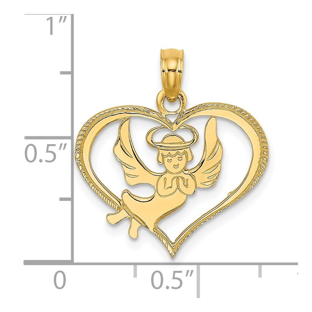 14k Yellow Gold Polished Angel In Heart Charm Pendant for Women