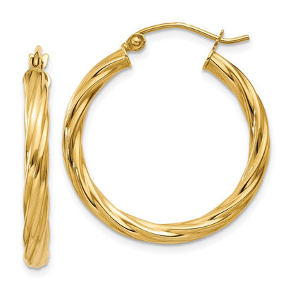 14k Yellow Gold Polished 3.25mm Twisted Hoop Earrings Gift for Women