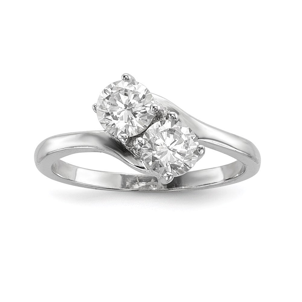 Sterling Silver Rhodium-plated Cubic Zirconia Two Stone Polished Ring Size 7
