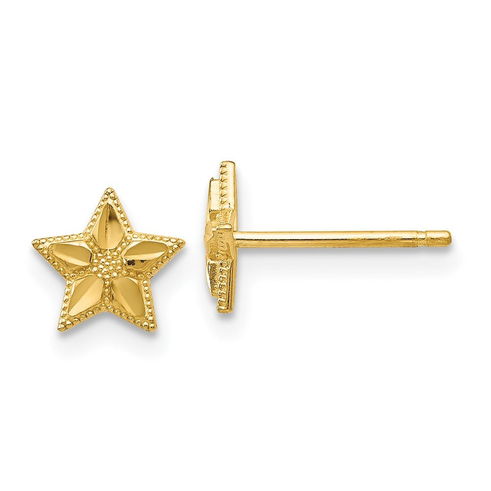 14k Yellow Gold Polished and Diamond-Cut Star Earrings