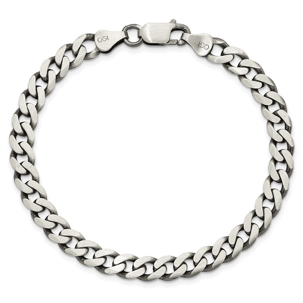 Sterling Silver Antiqued 6.5mm Curb Chain Bracelet