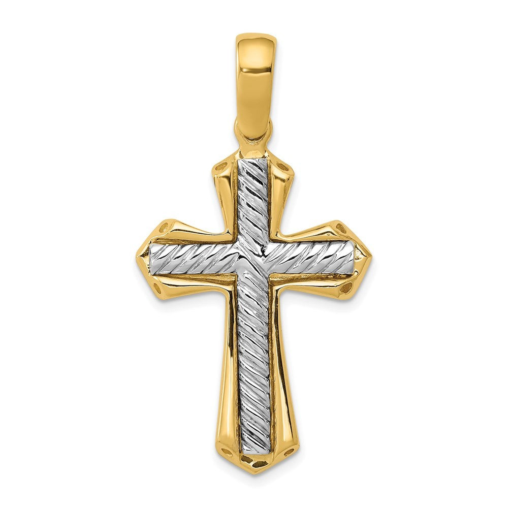 14k Two-Tone Gold Solid Cross Pendant