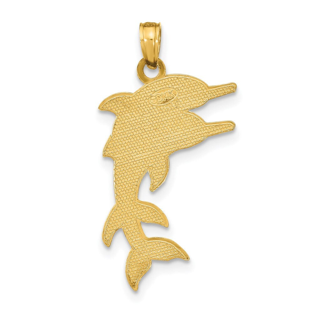 14k Yellow Gold 2-D Two Jumping Dolphins Charm Pendant for Women