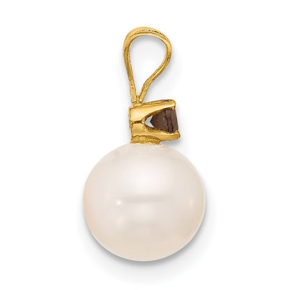 14k Yellow Gold 7-7.5mm Freshwater Cultured Pearl & Smoky Quartz Pendant