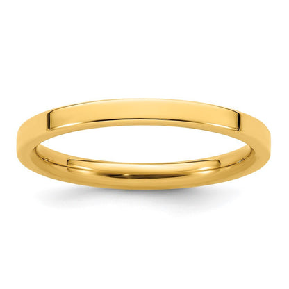 14K Yellow Gold 2mm Standard Weight Flat Comfort Fit Wedding Band Size 7