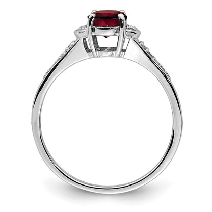 Sterling Silver Rhodium-plated Diamond & Garnet Ring Size 7