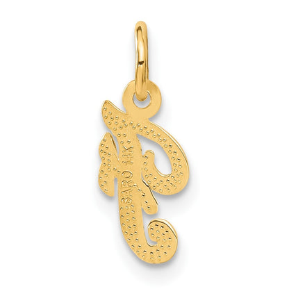 14k Yellow Gold Script Letter F Initial Charm Pendant for Women