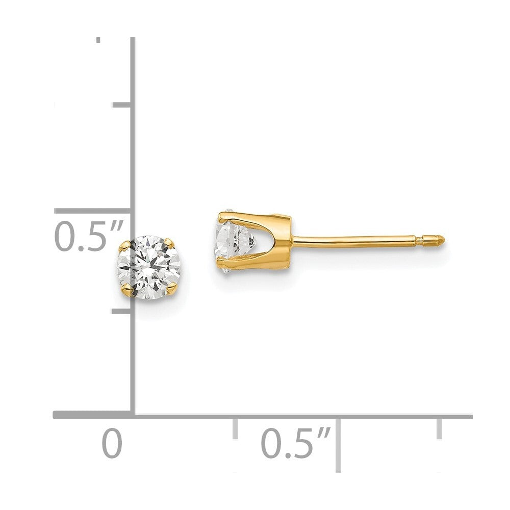 14k Yellow Gold 4mm Cubic Zirconia Stud Earrings Gift for Women