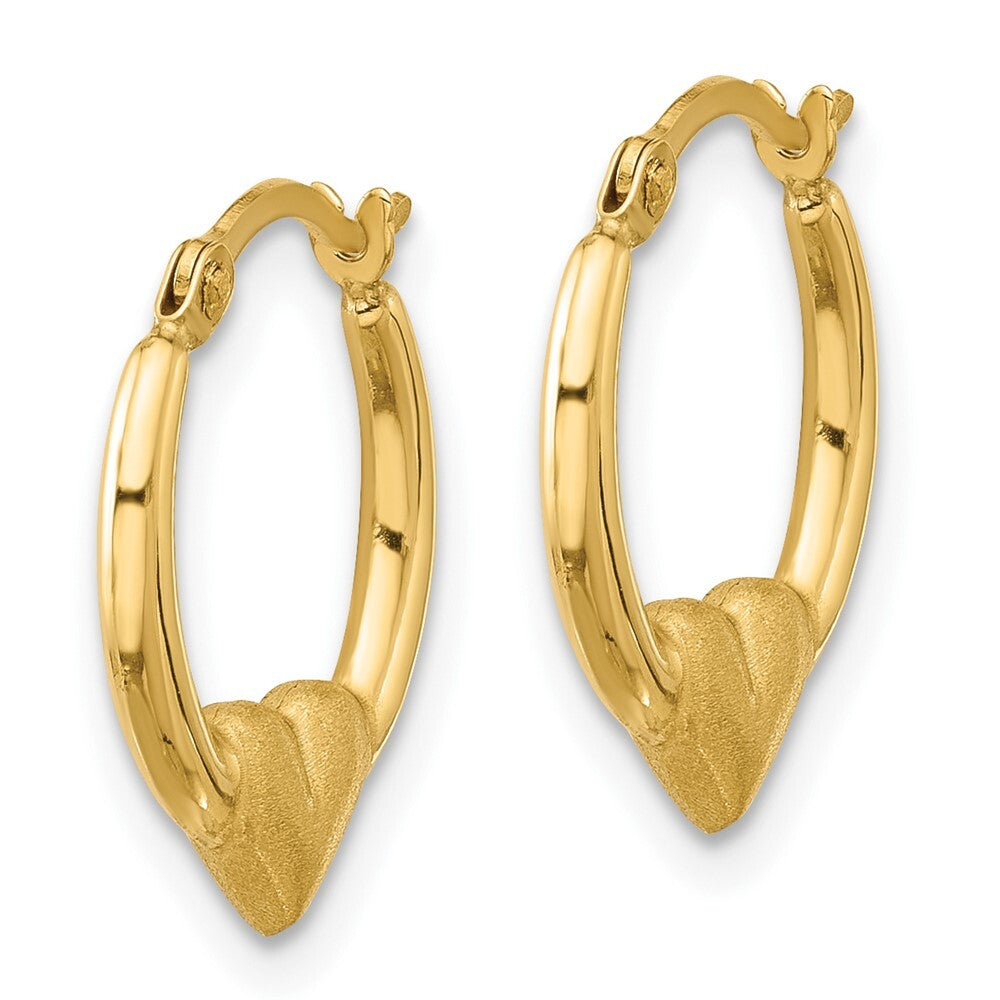14k Yellow Gold Polished and Satin Heart Hoop Earrings Gift for Women