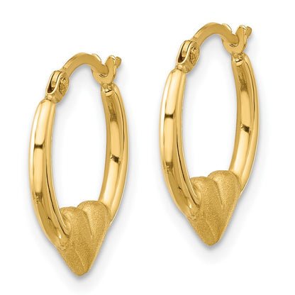 14k Yellow Gold Polished and Satin Heart Hoop Earrings Gift for Women