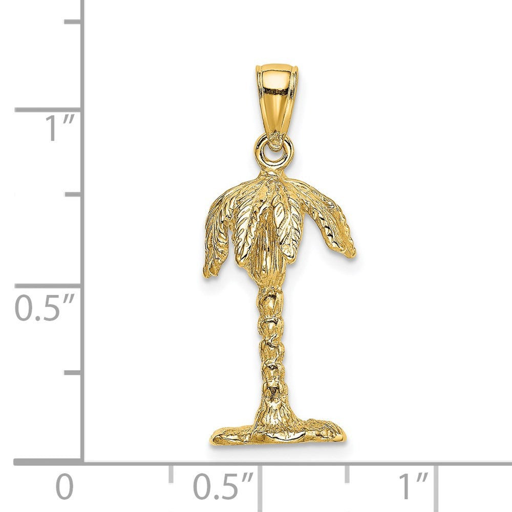 14k Yellow Gold 3-D Textured Palm Tree Charm Pendant