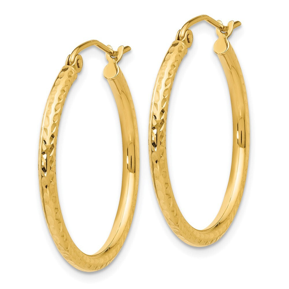 14k Yellow Gold Diamond-cut 2mm Round Tube Hoop Earrings Gift for Women