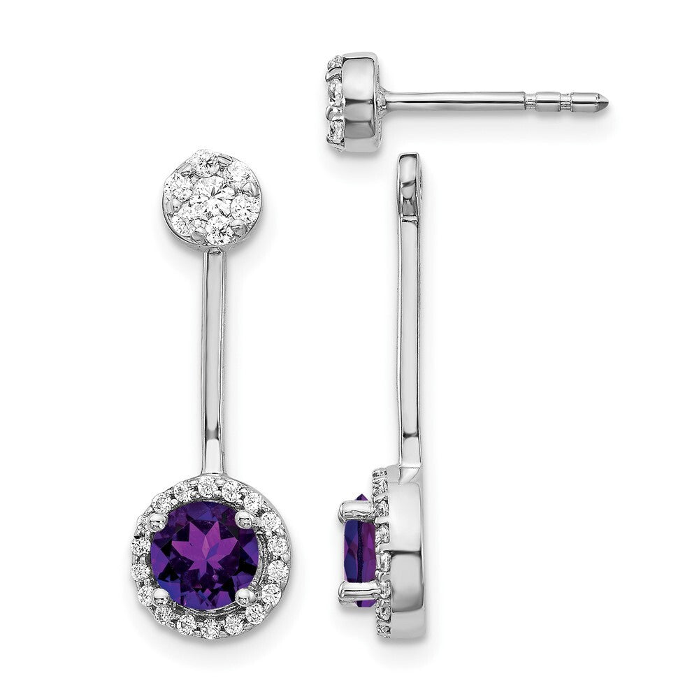 14k White Gold Diamond/Amethyst Front/Back Drop & Dangle Earrings