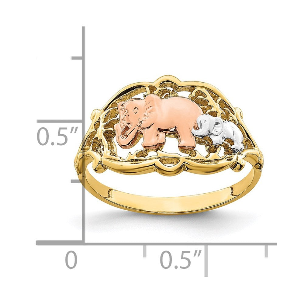 14K Two-tone Gold White RH Two Elephants Ring