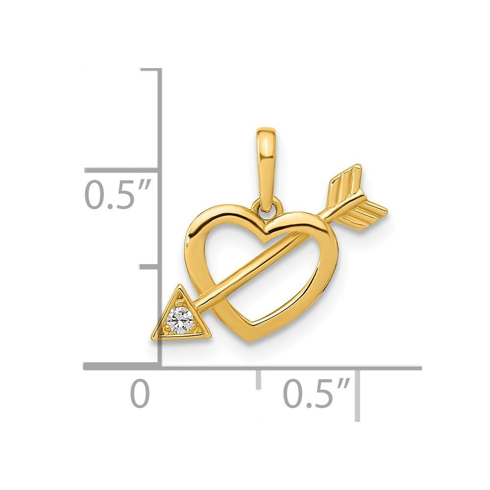 14k Yellow Gold Polished Cut-out Heart with Arrow CZ Pendant