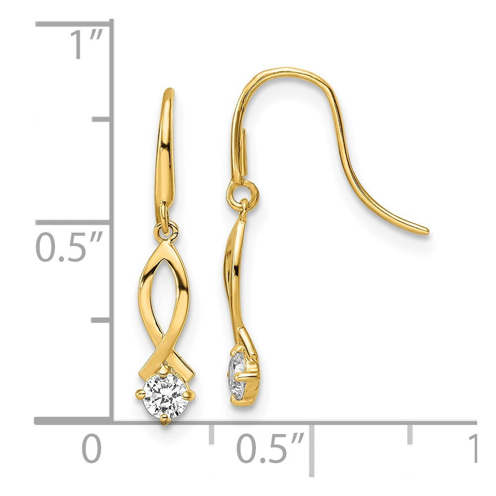 14k Yellow Gold Cubic Zirconia Dangle Earrings Gift for Women