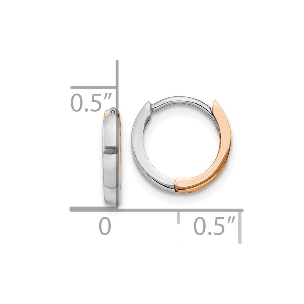 14k Two-tone Gold Rose and White Gold 1.75mm Hinged Hoop Earrings