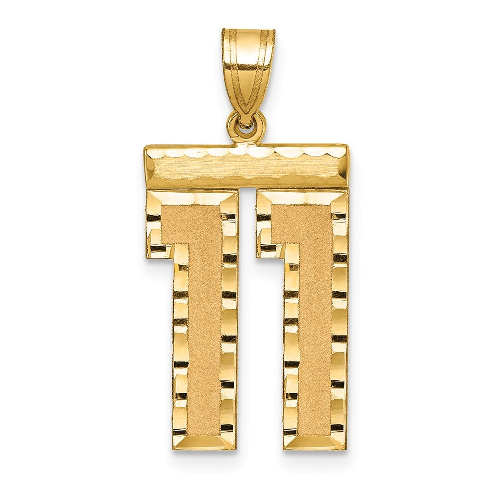 14k Yellow Gold Large Brushed Diamond-cut Number 11 Charm Pendant for Women