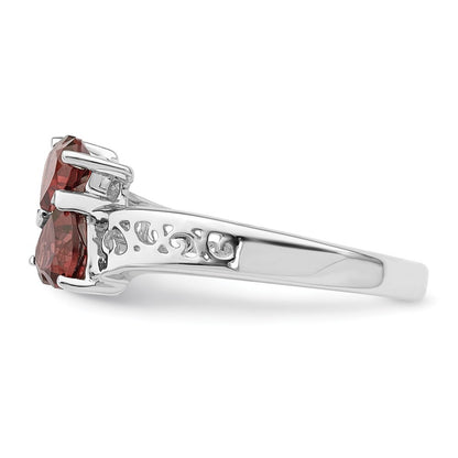Sterling Silver Rhodium Garnet Heart Ring Size 6