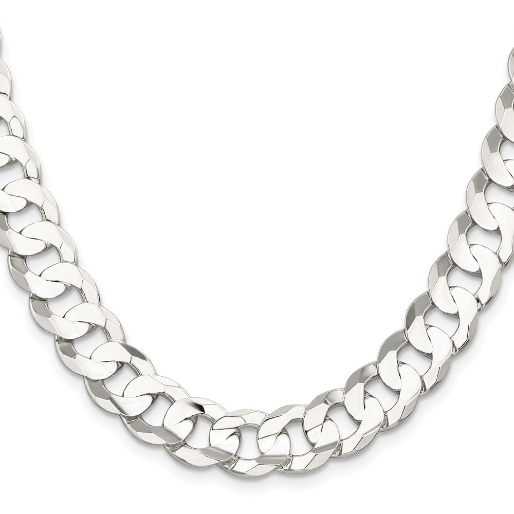 Sterling Silver 11.9mm Concave Beveled Curb Chain Necklace