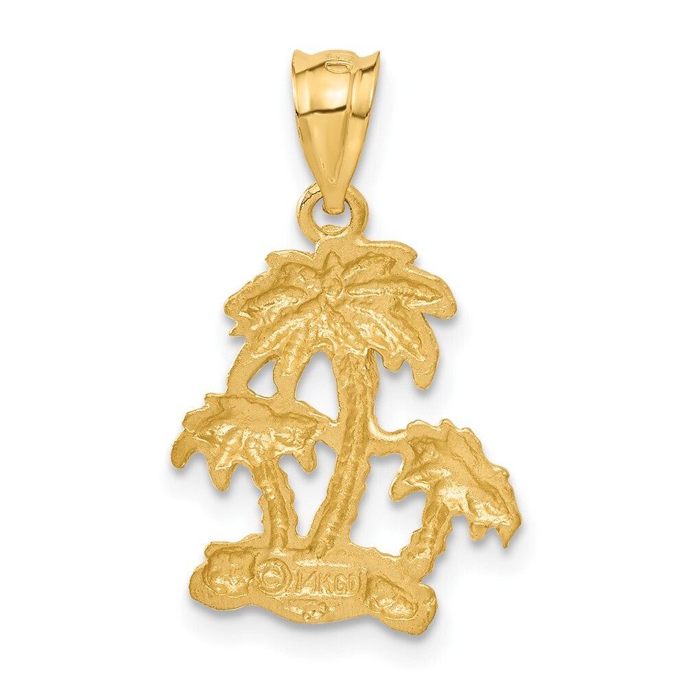 14k Yellow Gold Satin Diamond-cut Open-Backed Palm Trees Pendant for Women