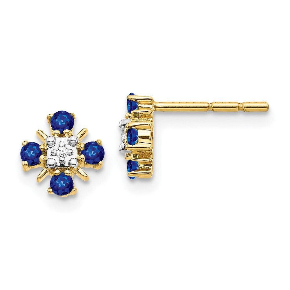 14k Yellow Gold Gold Blue Sapphire and Diamond Stud Earrings